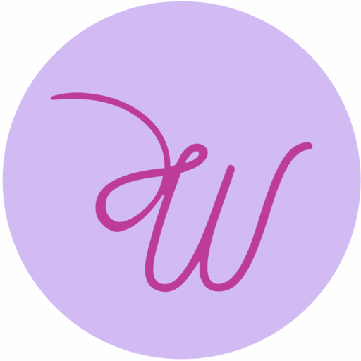 Logo rond W rose sur fond lila